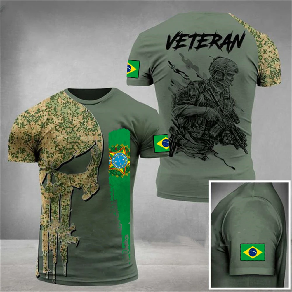 

Мужская футболка в бразильском стиле, футболка с 3D-принтом флага страны-солдата-армии, Летняя короткая футболка большого размера, 2022