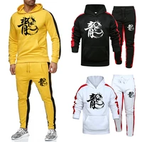 new fashion dragon printed tracksuit hoodie and sweatpants high quality mens daily casual sports hooded outfits gym running set