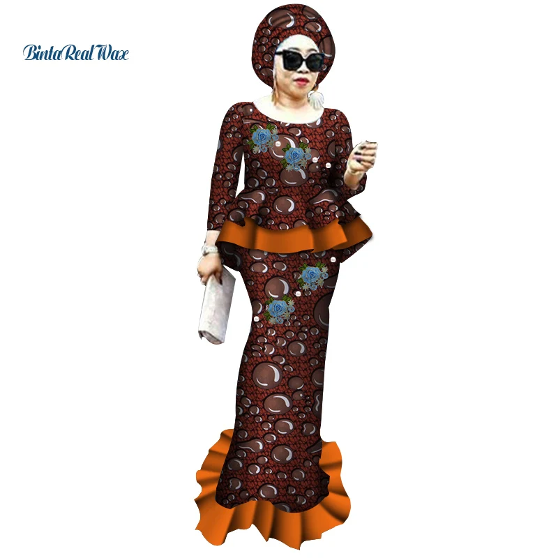 African Clothes Bazin Riche Tops and Long Skirt Sets Print Patchwork 2 piece outfits for women Dashiki Clothing WY3772 | Тематическая