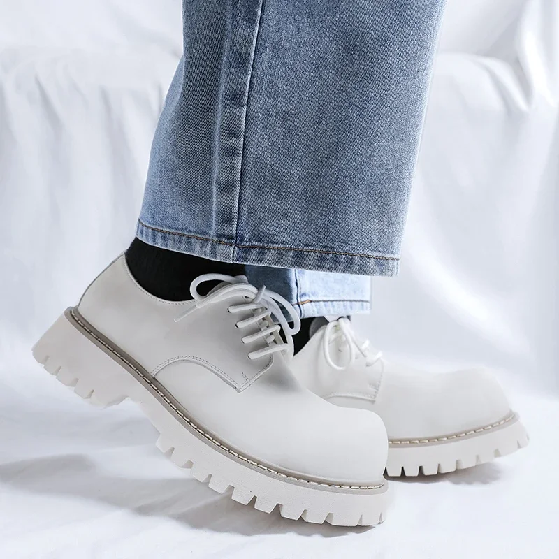 Белая мужская обувь на толстой подошве модная классическая минималистичная