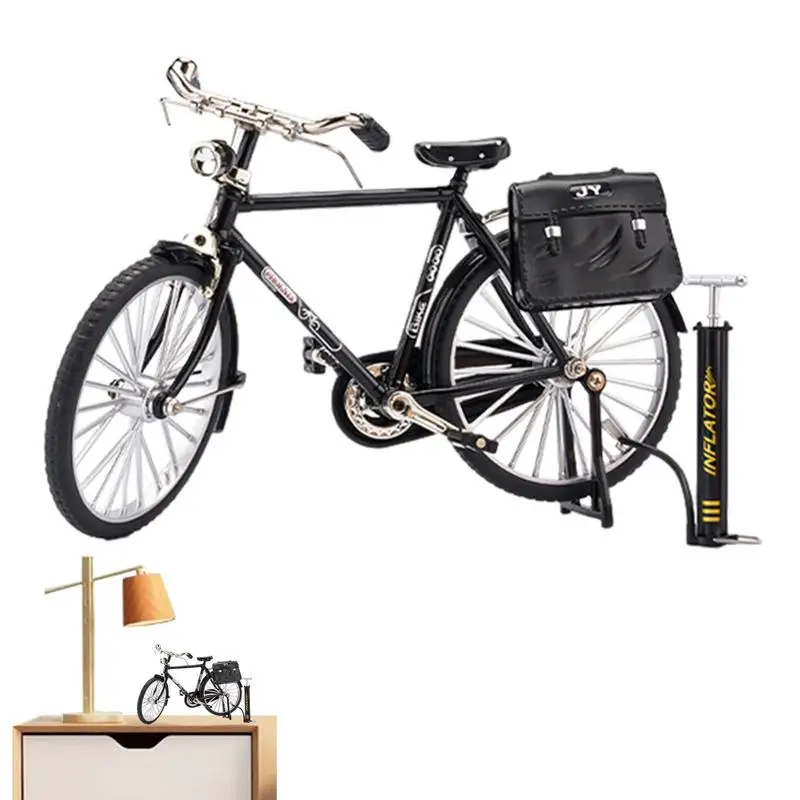 

DIY Bicycle Model Scale Retro Bike Model Mini Finger Bicycle with Inflator Mini Alloy Metal Bike Sculpture Tabletop ornament