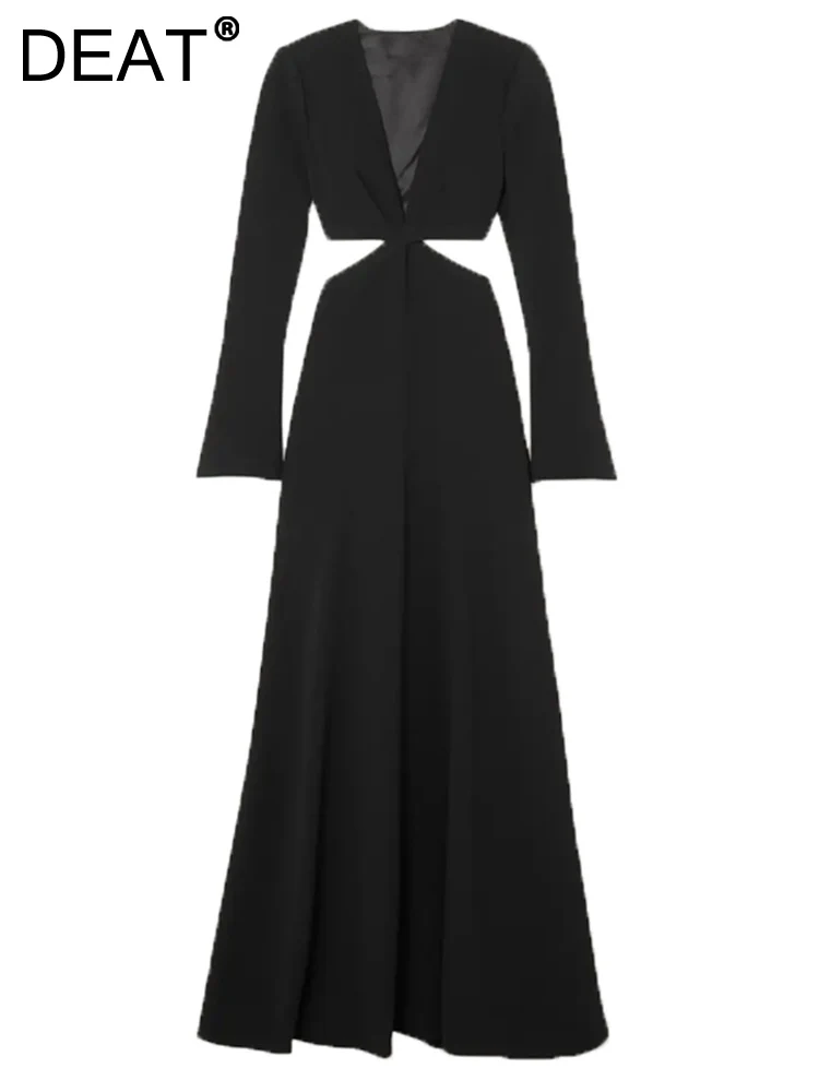 

Женское вечернее платье с V-образным вырезом DEAT, однотонное ажурное платье с высоким разрезом, украшенное драпировкой, модель 13DB859 на лето, 2023