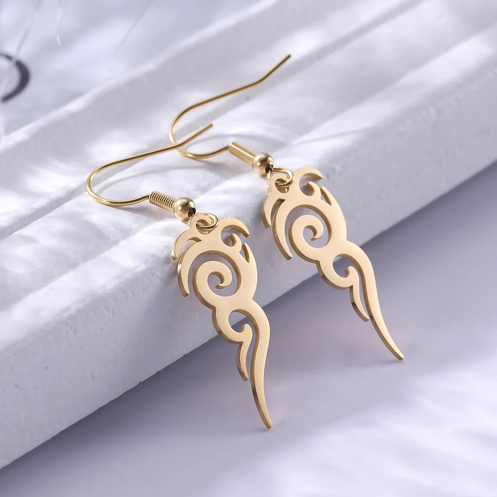 

Amaxer for Women Girl Tribal Flame Totem Gothic Drop Earrings Stainless Steel Gold Color Easter Island Dangle Earring Jewelry
