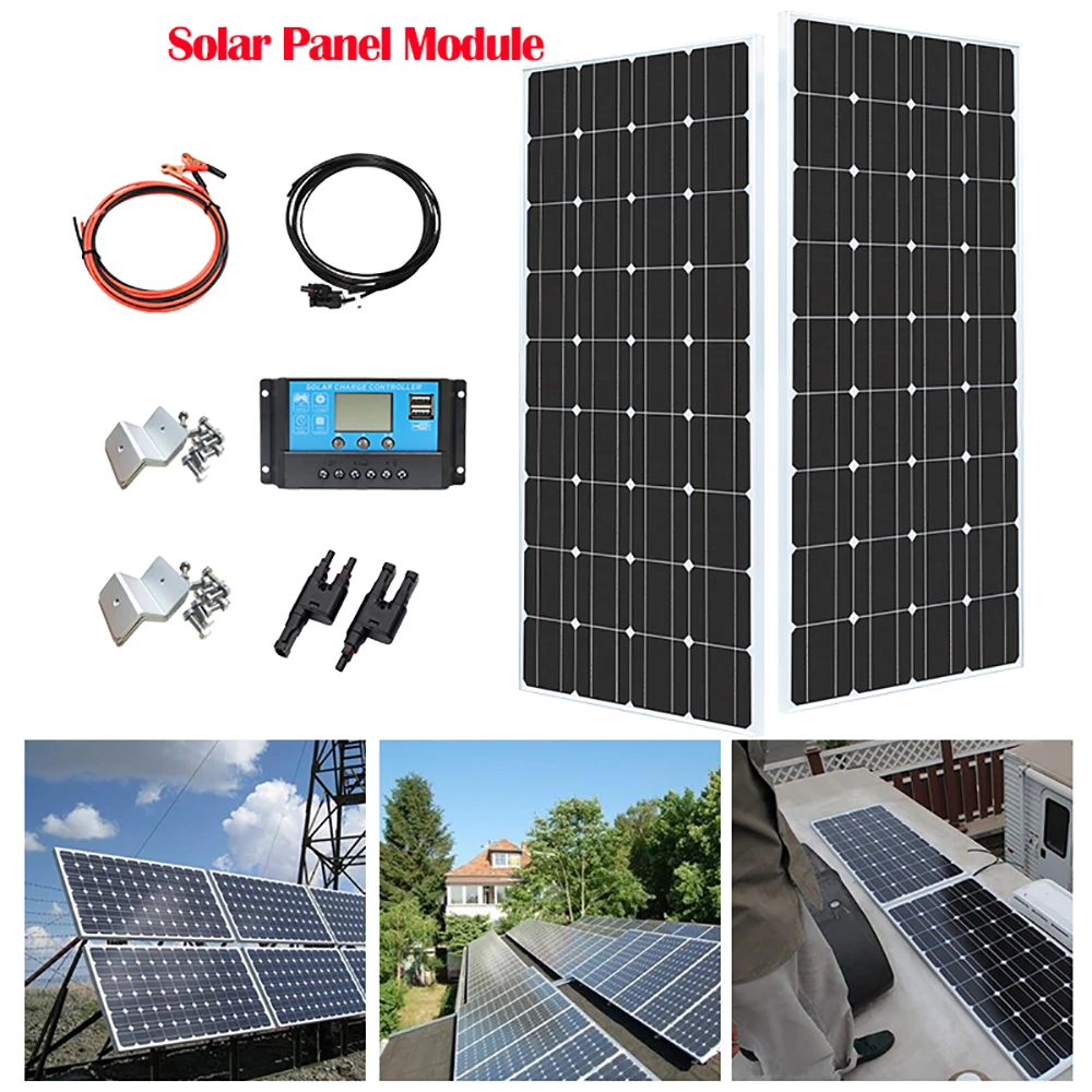 Waterproof Rigid Glass Solar Panel Kit 240w 18V 36V Monocrystalline Cell PV 12v 24v Battery Home Charger Outdoor Charging