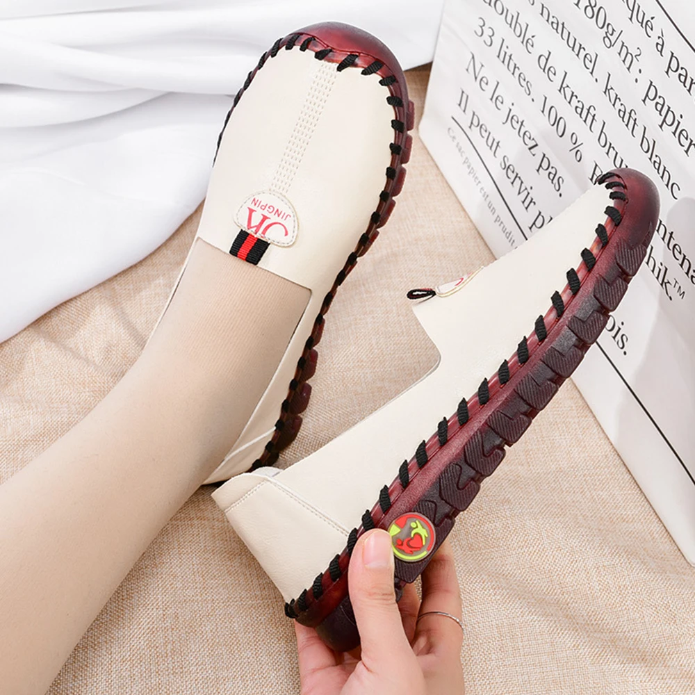 

Mother Comfortable Leather Summer Shoes Women Flats Soft Bottom Oxford Shoes Female Flats Leisure Loafers Moccasins Woman ks537