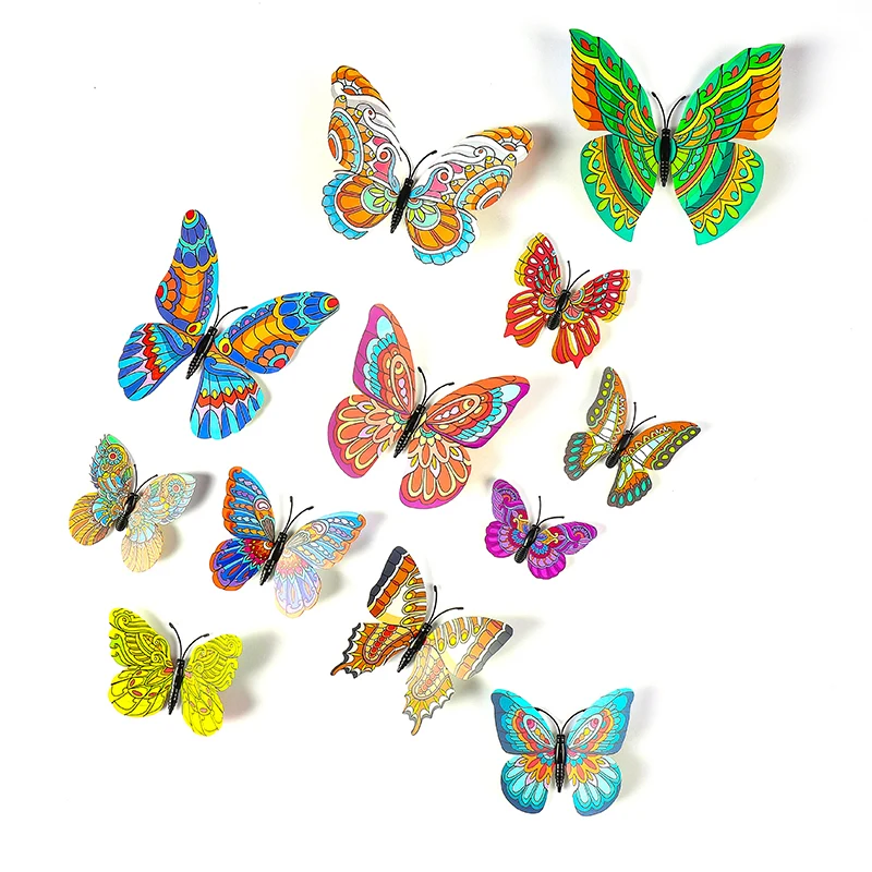 12/24 шт Новые радужные 3d бабочки наклейки на стену Рождество Новый год домашний