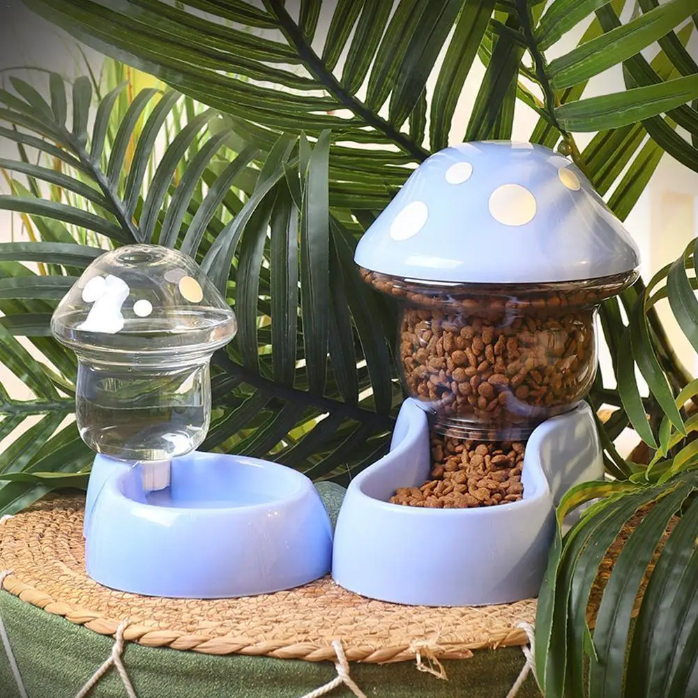 New Mushroom Type Pet Cat Bowl 1.8L Automatic Feeder Dog Cat Food Bowl Drinking Water Bottle Kitten Bowls Feeding Bowl For B1X9