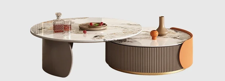 Легкий роскошный шкаф для телевизора из каменной плиты комбинированный круглый