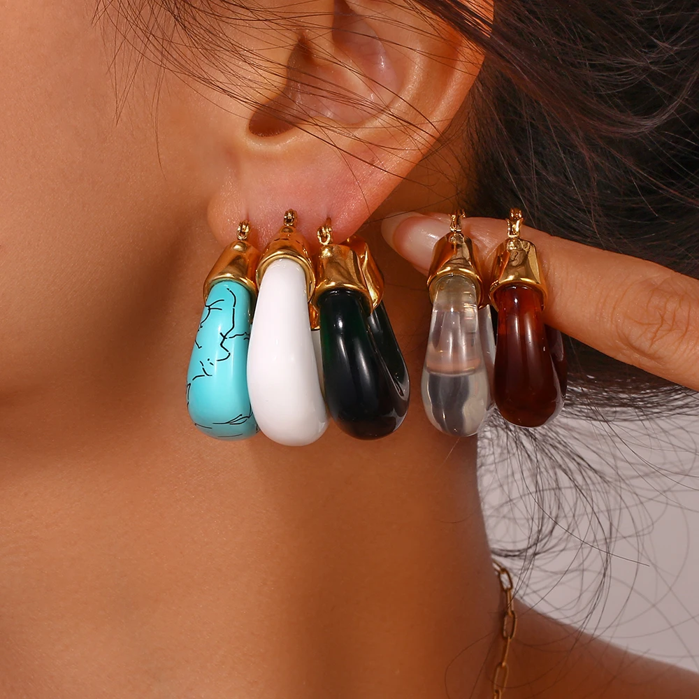 

New fashion multi-color acrylic U-shaped Earrings Stainless Steel 18K gold plated pierced earrings show high-end atmosphere