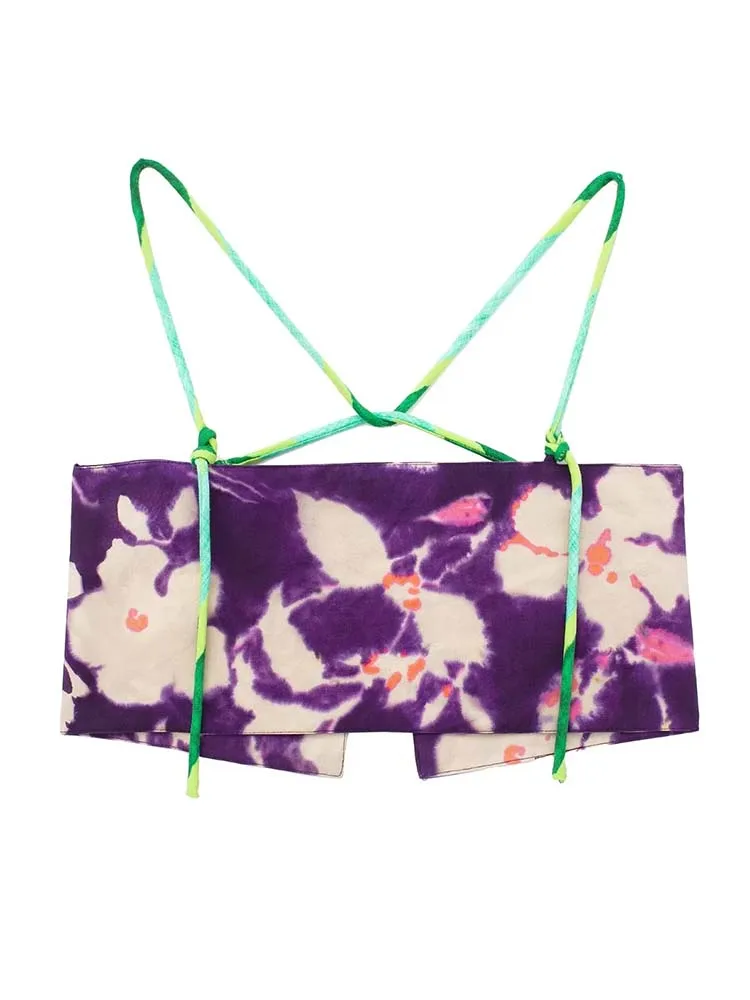 

ZBZA Flower Print Crop Top Women Sleeveless Camis Top Female Off Shoulder Sexy Tops Woman Straps Backless Summer Tops