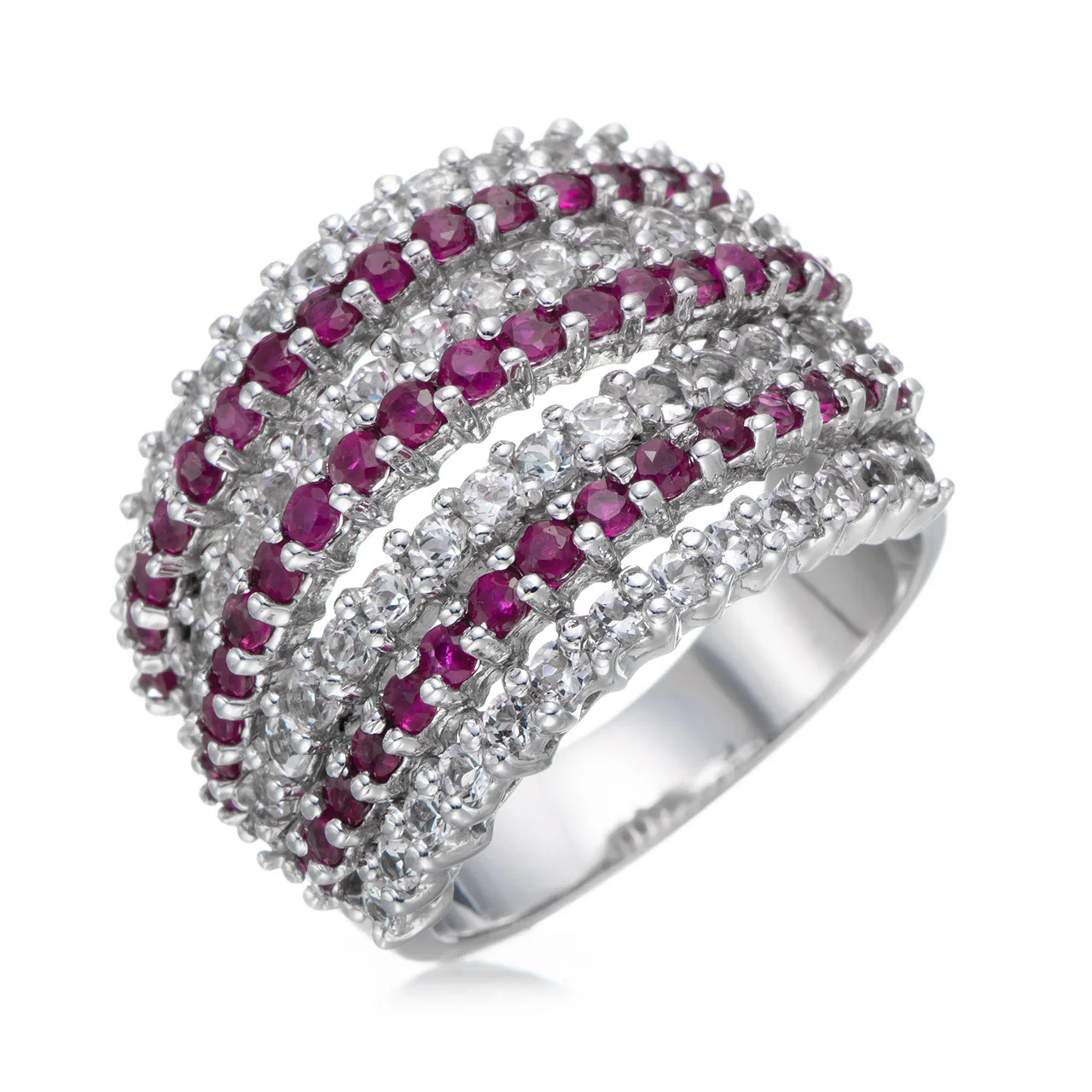 

GESIDE Ruby and White Topaz Rhodium Over Sterling Silver Ring