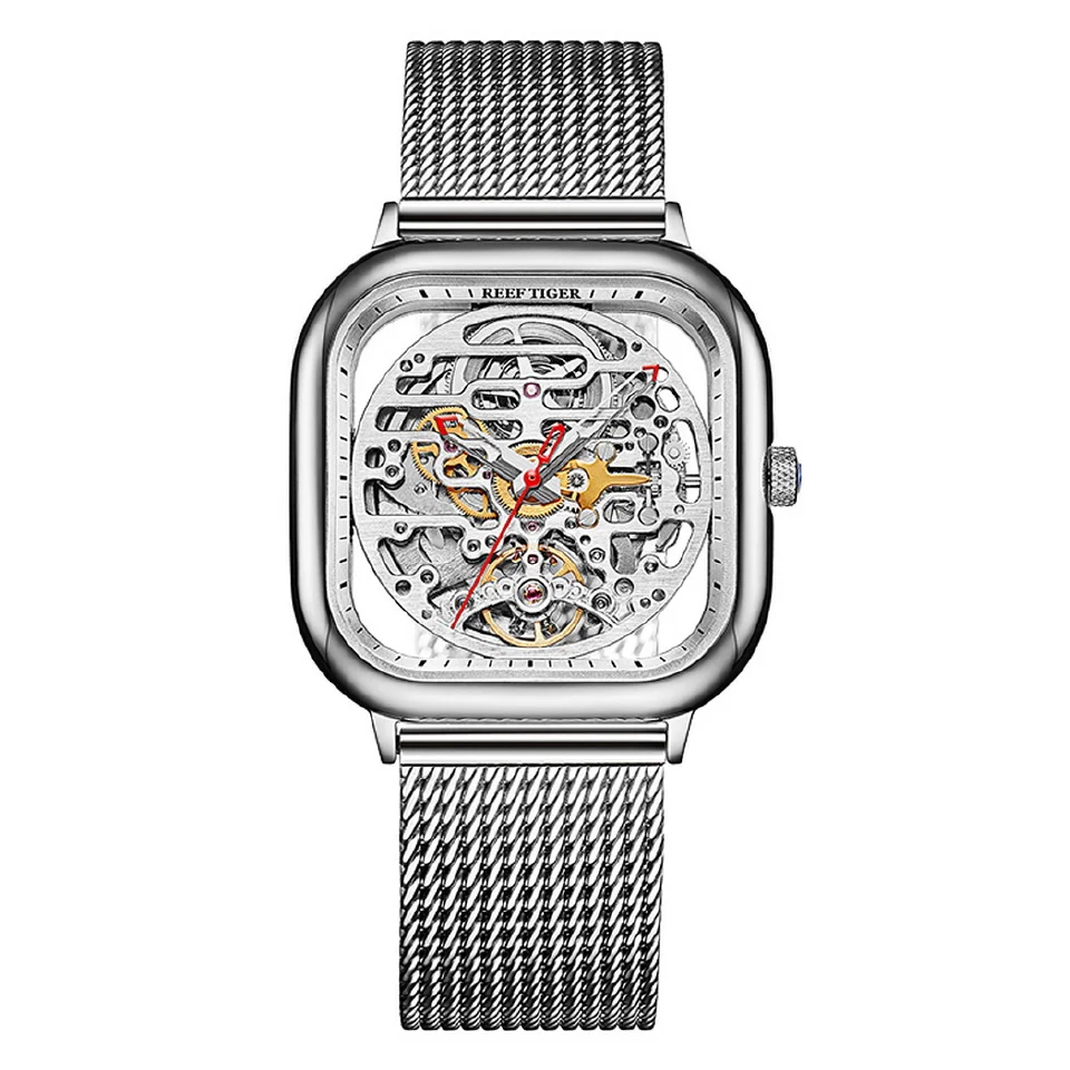 

Reef Tiger Mens Automatic Watches,Men Watch Top Luxury Brand Self Wind Mechanical Wristwatch Waterproof Sapphire Skeleton Dial