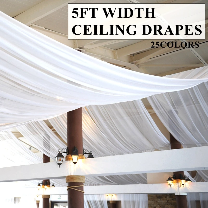 

White Color Ice Silk Ceiling Drape Roof Canopy Fabric Draping For Wedding Event Decoration
