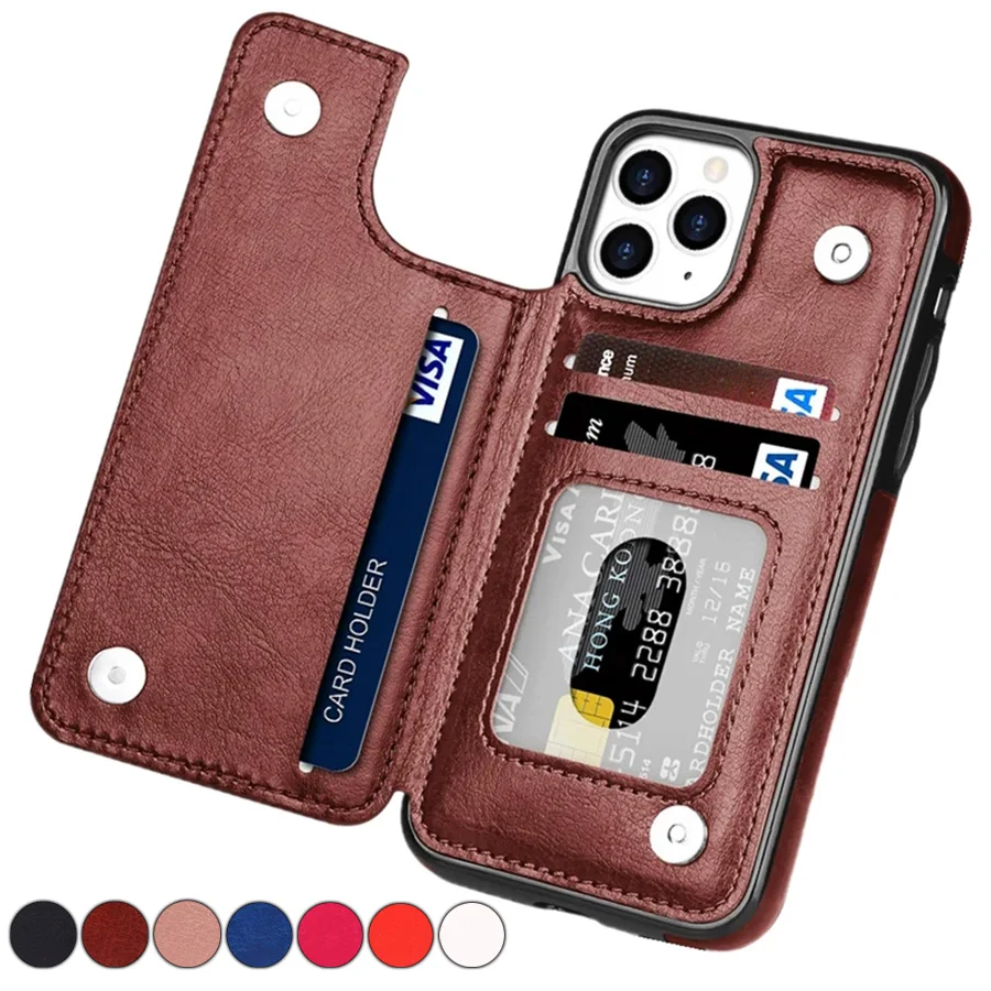 

Flip Leather Wallet Card Case For iPhone 14 13 12 11 Pro Max SE X XR XS 8 7 6 6S Plus 5S Magnetic Shockproof Kickstand Cover