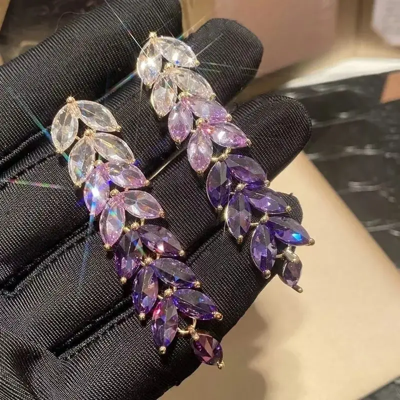 

Роскошные градиентные фиолетовые серьги-кисточки с кристаллами для женщин, прозрачные висячие серьги-капельки из пшеницы, благородные украшения вечерние Ринок и свадеб