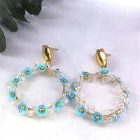 vintage handmade flower of life beads round earrings women crystal sequin resin small petals stud earring jewelry gifts et15s04