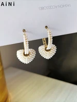 925 silver needle sweet heart earrings fashion jewelry popular simulated pearls pretty love drop earrings for girl gifts