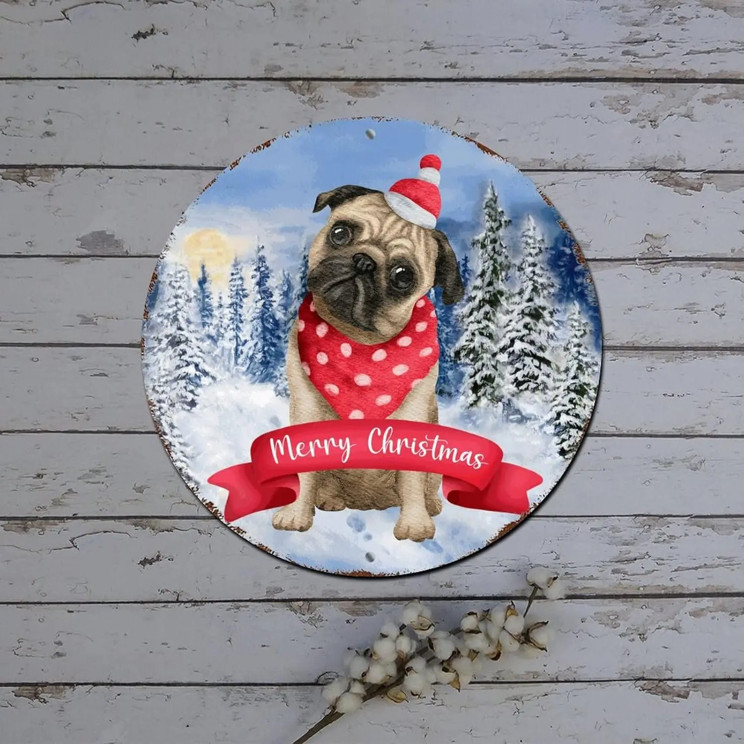 Веселый рождественский венок знак милая собака зимняя снежная сцена круглая