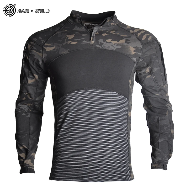 

HAN WILD Combat Shirts Tactical Shirt Hiking Clothing Military Uniform Camouflage Airsoft Army Shirt Breathable Elastic Clothes