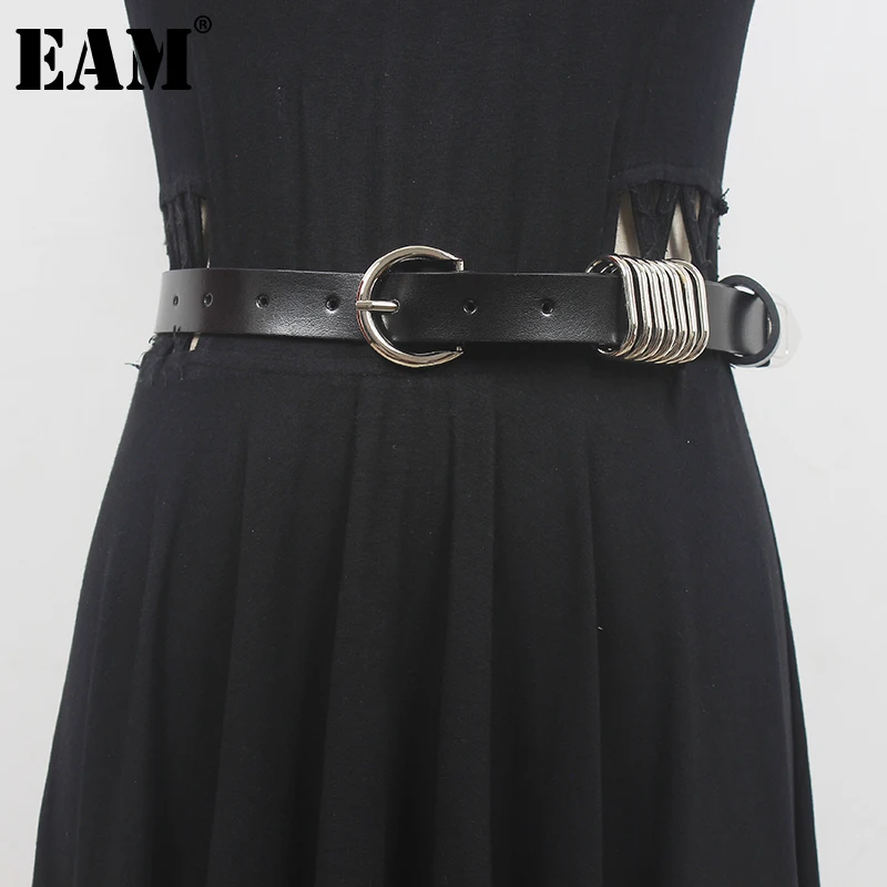 

[EAM] Pu Leather Black Metal Buckle Vintage Long Belt Personality Women New Fashion Tide All-match Spring Autumn 2023 1DF6618