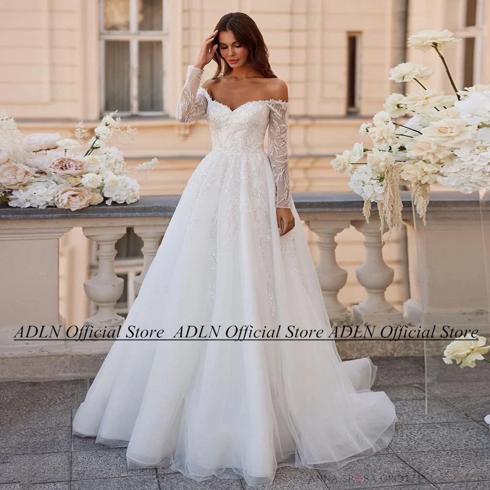 

Vestido De Noiva Wedding Dress New Arrival Sparkling Beading Sequin Applique Tulle Bridal Gown Long Sleeves V Neck Bride Dresses