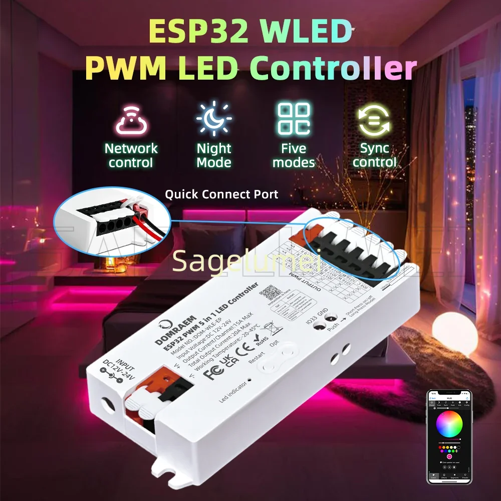 Контроллер DOMRAEM ESP32 WLED с UART 5-в-1 для светодиодной ленты RGB RGBW RGBCCT работает с затемнением ШИМ Alexa Google Home Assistant (art.: 3920d3df665cb) - 3920d3df665cb