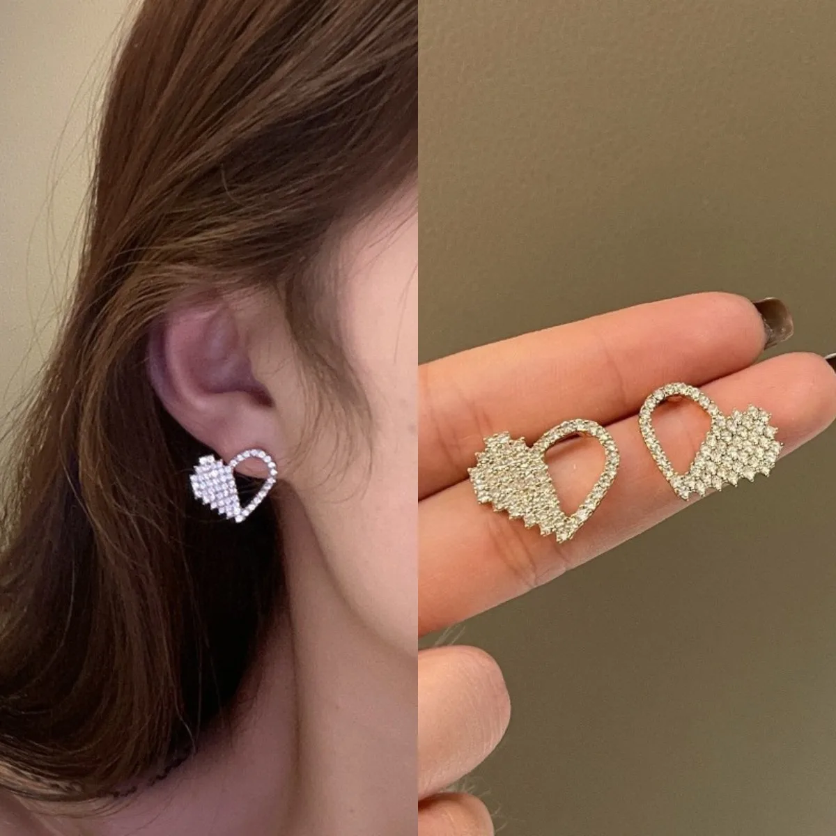 

Lady Sweet New Hearts Earring Studs Fully Cubic Zircon Hollow Earrings for Women Jewelry