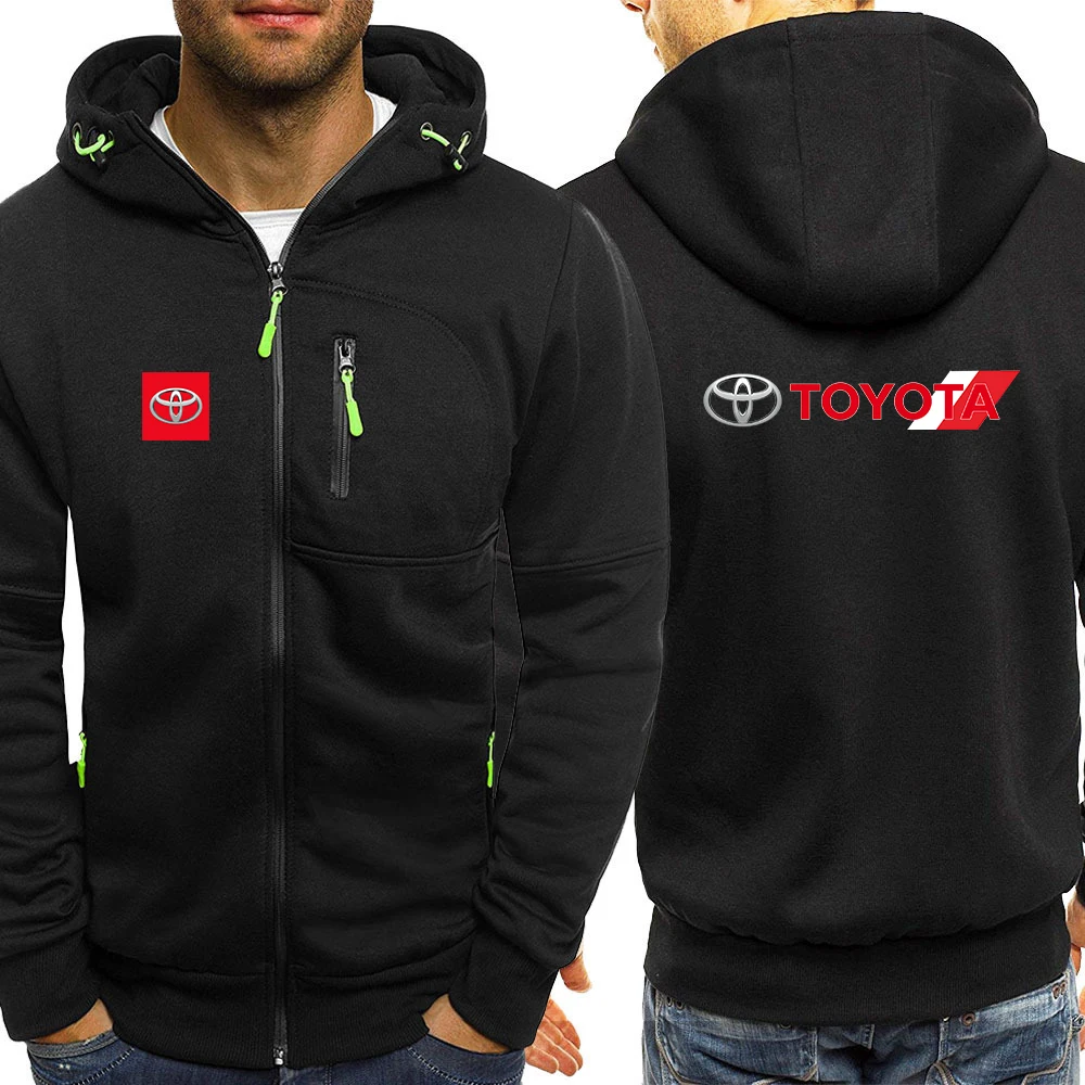 

2022 Harajaku Style Men's TOYOTA Printed Sports Long Sleeve Zipper Cotton Male Winter Hoodies Casual Solid Black Sweatshirts