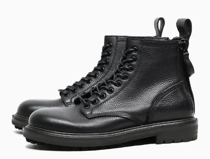 

Winter High Quality New Style Martin Boots for men genuine Leather Black Ankle Boots Handmade Casual Men's Boots