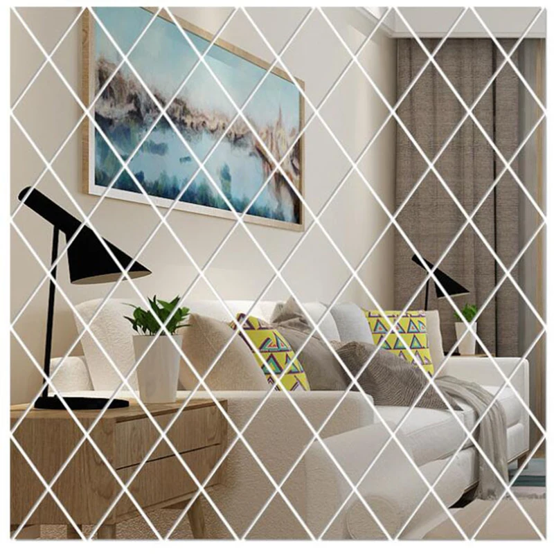 

DIY 3D Decor 17/32/58Pcs Surface Wall Mirror Wall Sticker Living Room Stickers Diamonds Rhombus Acrylic Mirror