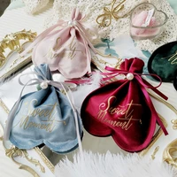1pc velvet ribbon drawstring gift bag candy chocolate love heart bag wedding baby shower favors jewelry birthday xmas party bags