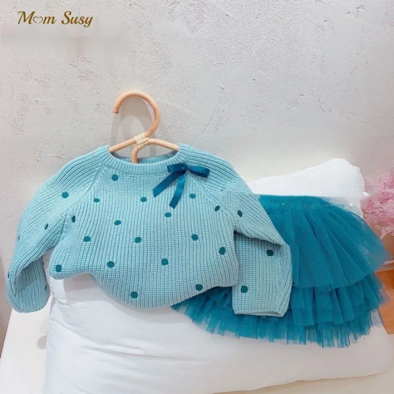 

Fashion Baby Girl Sweater Dot Pattern Bow Autumn Spring Winter Infant Toddler Child Knitted Sweater Outwear Baby Clothes 1-7Y
