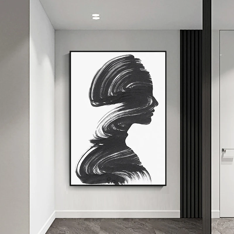 

Black And White Abstract Girly Modern 100% Hand Painted Oil Painting Wall Art For Home Living Room Handmade Restaurant Entrance