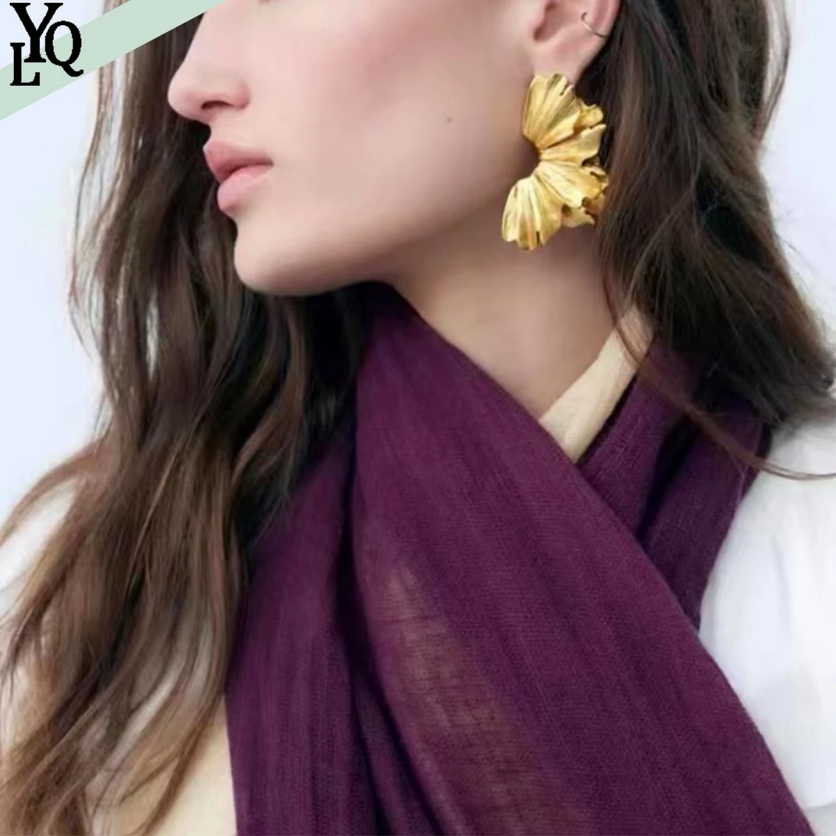 

Za Fashionable Style Retro Multi Layered Gold and Silver Apricot Leaf Women's Earrings