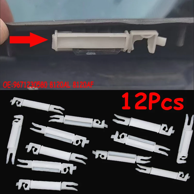 

12 шт., накладка на переднее лобовое стекло автомобиля, уплотнительная лента, зажимы, пластиковые крепления 9671230580 8120AL 8120AF для Peugeot 308 408