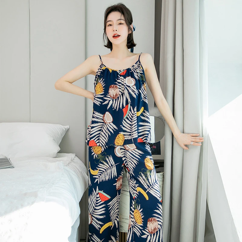 2pcs Women's Viscose Pajamas Sets New Summer Sleepwear for Women Lovely Home Spring Suspender Suits  Femalen Fashion Loungewear