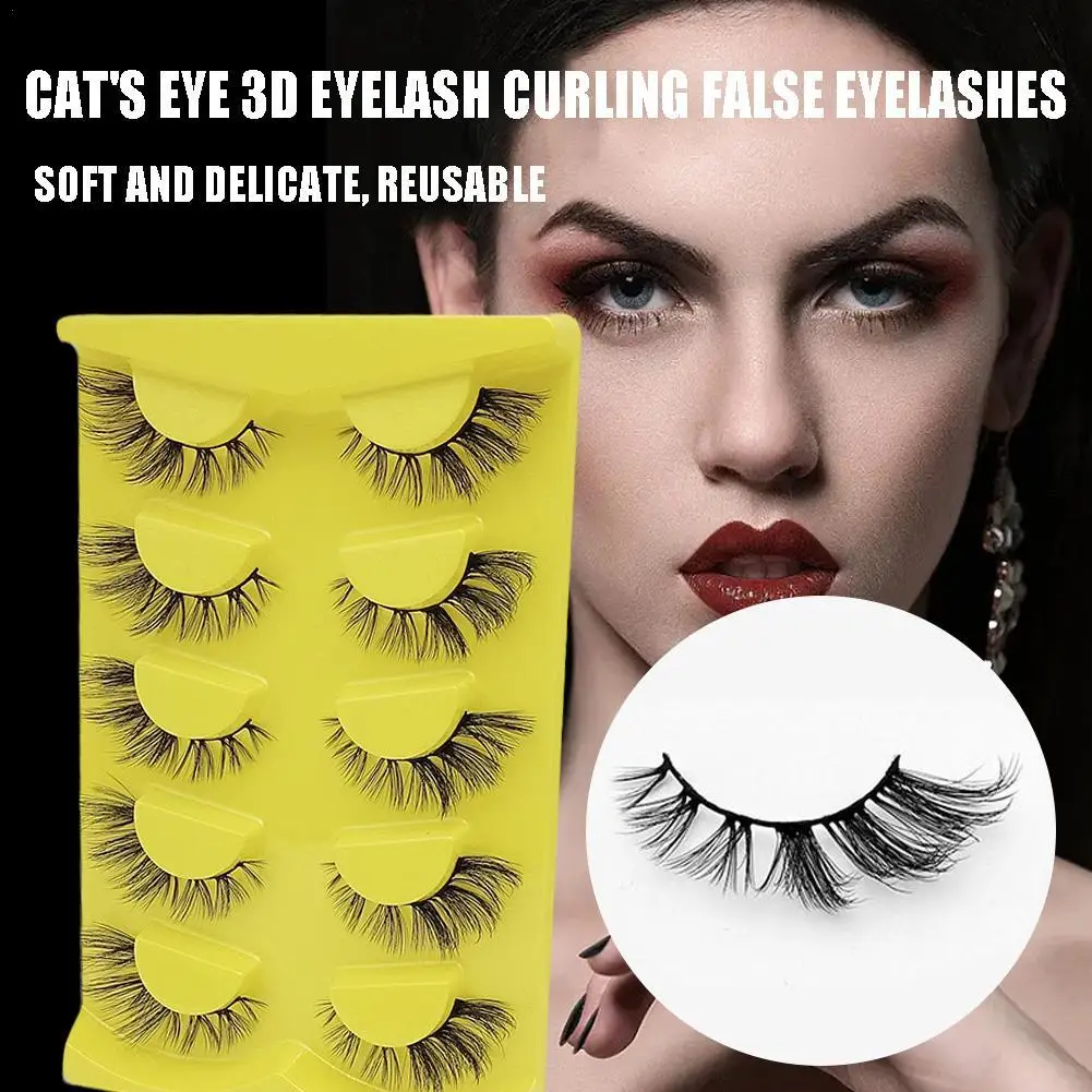 

Fox Eyelashes Cat Eye Five Pairs Of Fitted Eye Tail Lengthening Multi-layer Three-dimensional Curling Thick False Eyelashes Girl