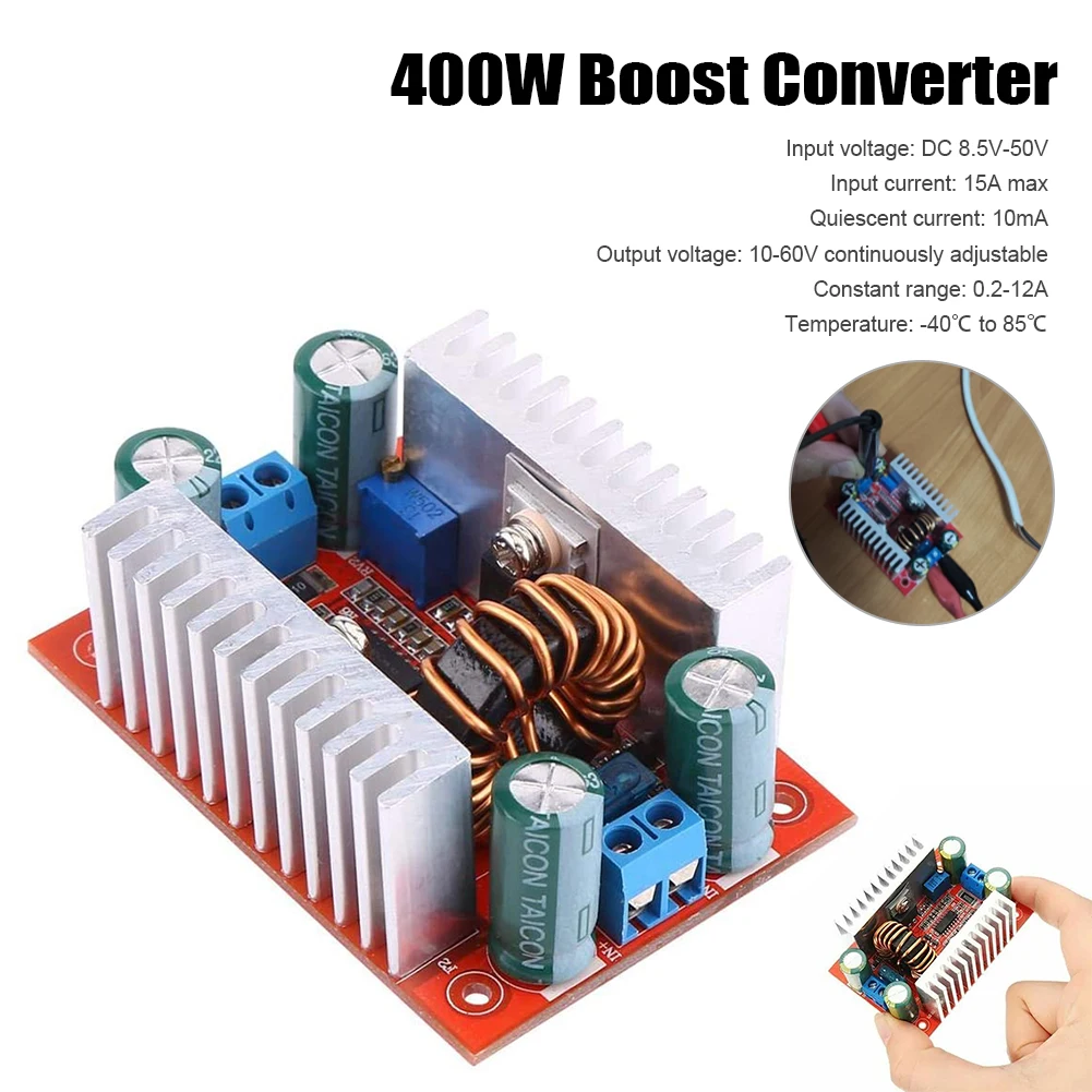 Купи DC 400W 15A Step-up Boost Converter Constant Current Power Supply LED Driver 8.5-50V to 10-60V Voltage Charger Step Up Module за 277 рублей в магазине AliExpress