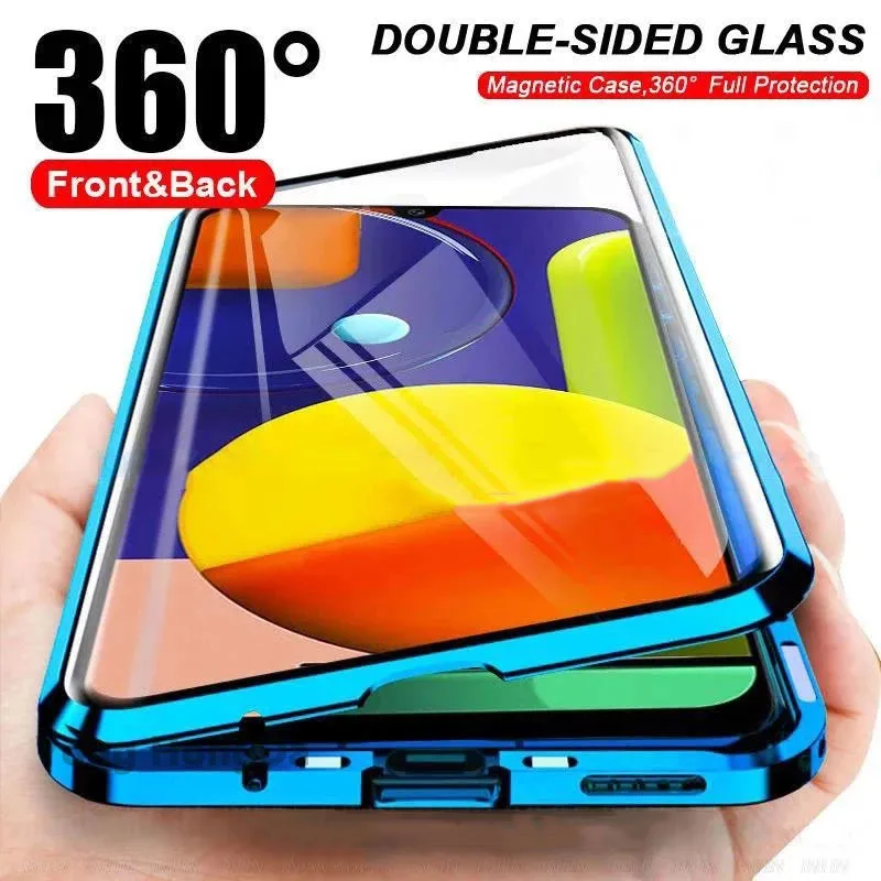 

New For Samsung Galaxy A52 Magnetic Metal Bumper Case Funda Galaxy A 52 a52 Capa 360 Full Protection Double-sided Glass Cover