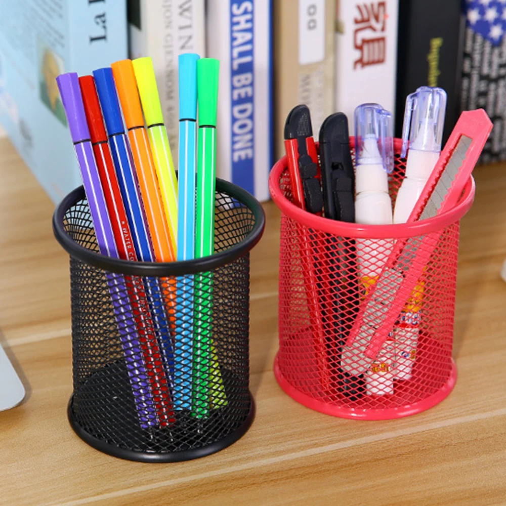 

Creative Metal Mesh Pencil Holder Office Desk Round/Square Pen Pot Cup Case Container Organizer Durable Pencil Case Stationery