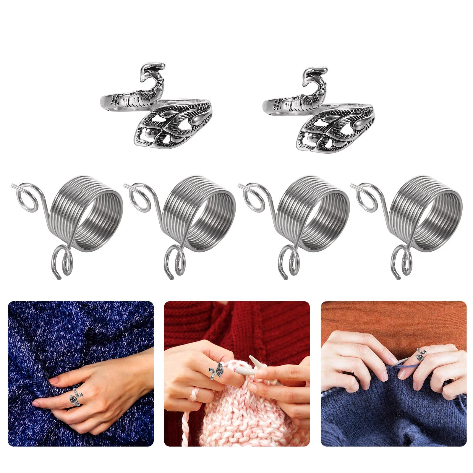 

Ring Crochet Finger Knitting Rings Open Sewing Yarn Braided Thimble Phoenix Winder Tool Guide Woolen Adjustable Tension Thread