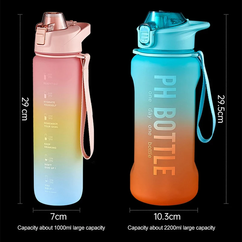 

1/2.2L Large Capacity Water Bottle With Bounce Cover Time Scale Reminder Eco-Friendly PC Healthy Material Outdoor Fitness Jugs