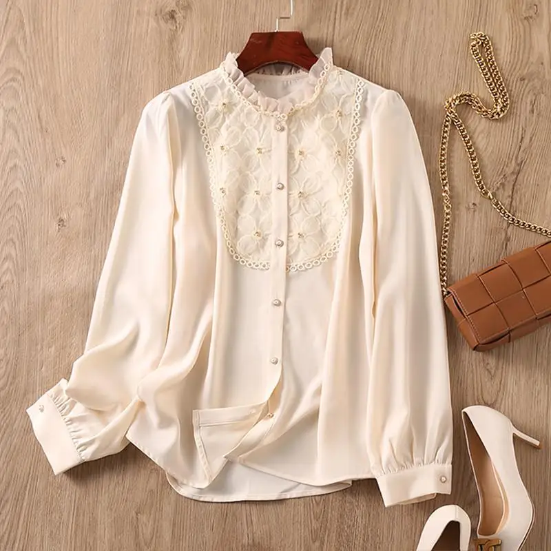 

Женская шифоновая рубашка с длинным рукавом и воротником-стойкой