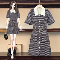 2022 summer new french high end temperament design feeling polo collar short sleeve single breasted waist dress with belt