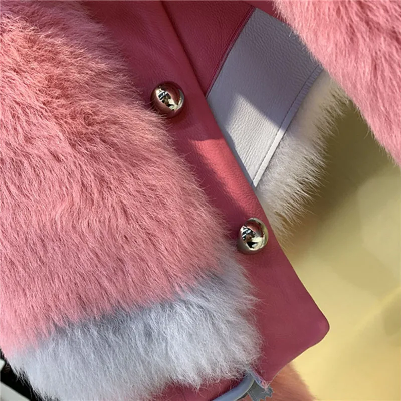 winter women real tuscan sheep fur outerwear pink double faced lady genuine sheep fur jacket