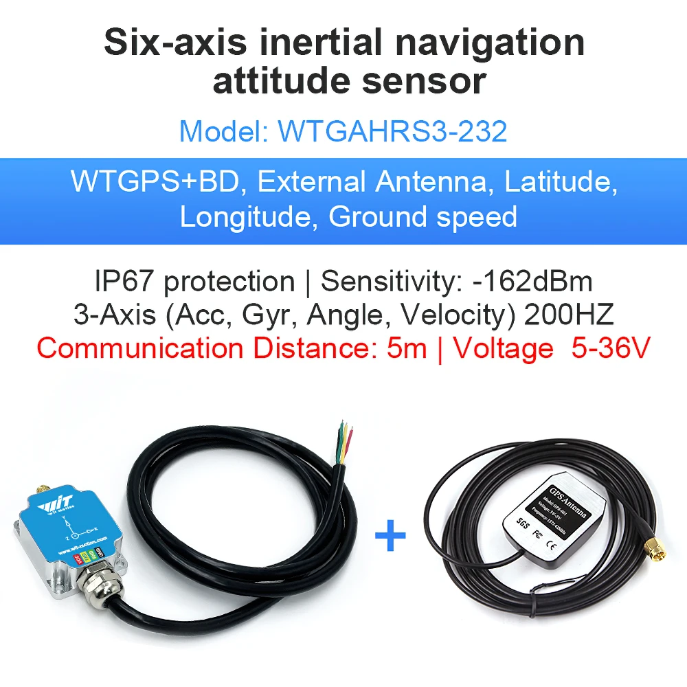 Навигационная система WitMotion WTGAHRS3 6-осей с GPS-IMU, встроенным акселерометром, электронным гироскопом, магнитометром и барометром.