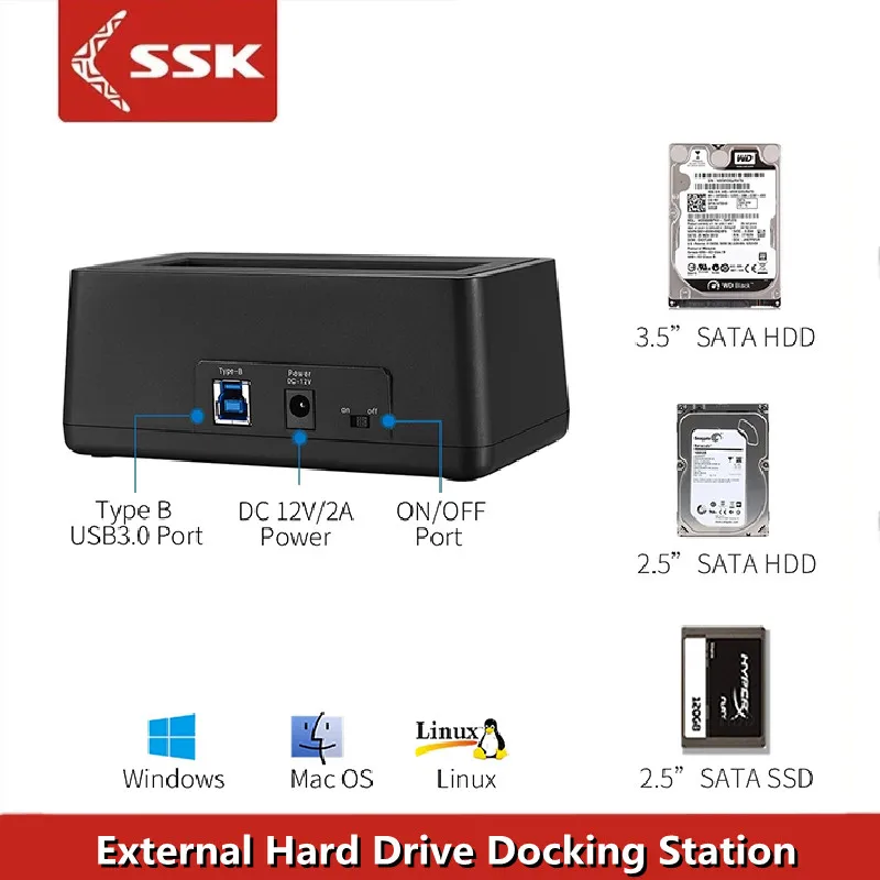 

Док-станция SSK USB 3,0 на SATA для внешних жестких дисков, переходник с скоростью до 5 Гб для 2,5 и 3,5 дюймовых HDD SSD, оригинал