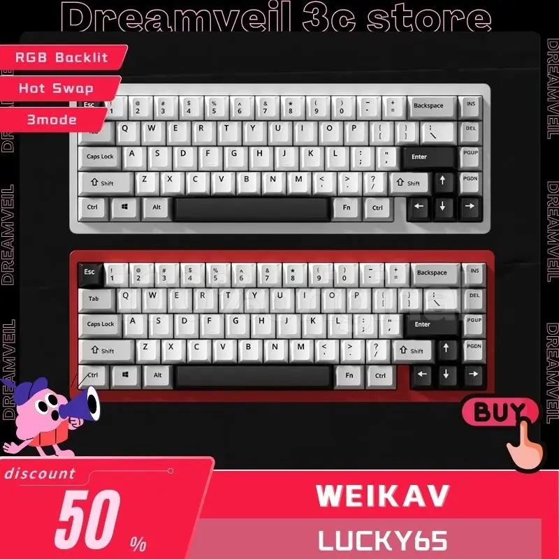 Клавиатура WEIKAV Lucky65 Механическая беспроводная 3 режима 2 4 ГГц Bluetooth