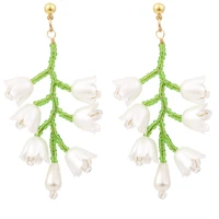 temperament sweet hand woven flower earrings for woman 2022 beaded long earrings jewelri