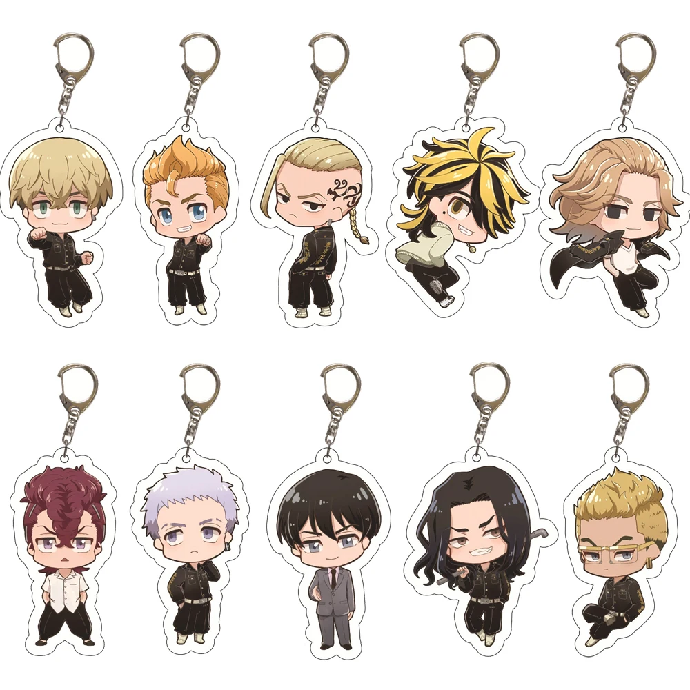 

Anime Tokyo Avengers Acrylic Keychain Cosplay Q Version Figures Manjiro Ken Takemichi Hinata Atsushi Chibi Key Chain Ring Props